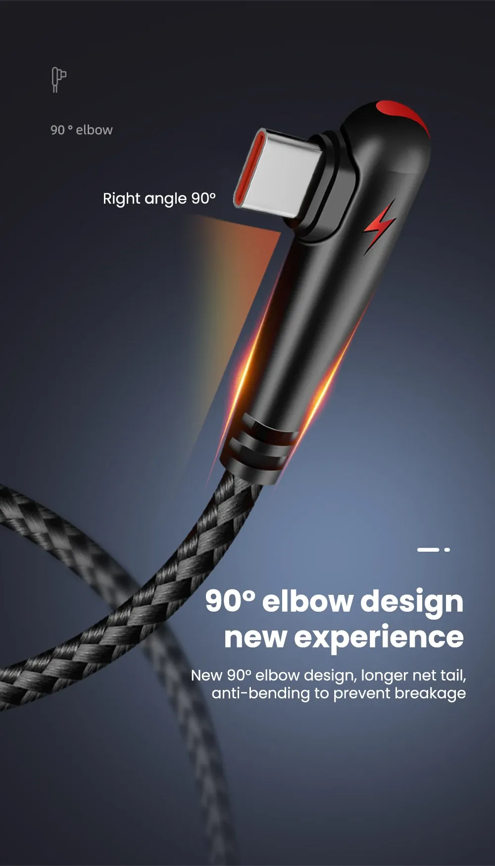 120W USB-C Fast Charging Cable 90 Degree Angle, Quick Charge Data Wire for OPPO, Samsung S21, Xiaomi 14, iPhone 15, Universal Android & iOS Devices showcase 4