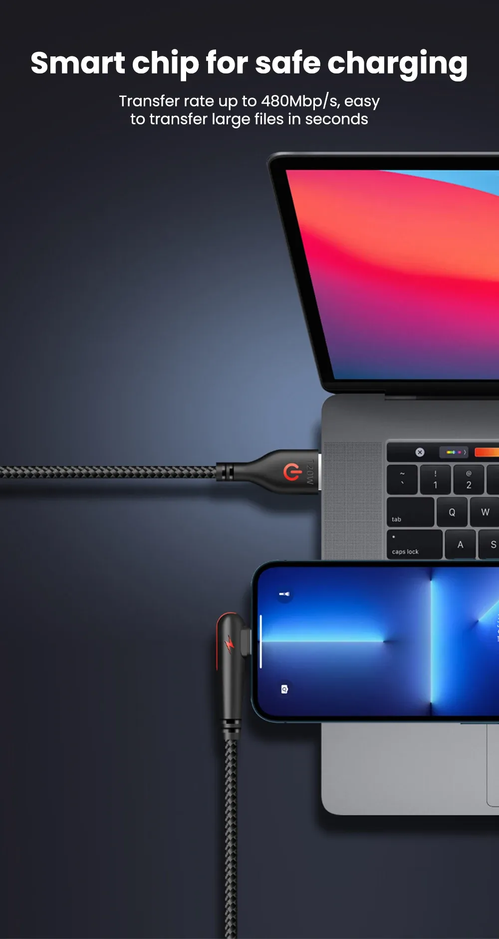 120W USB-C Fast Charging Cable 90 Degree Angle, Quick Charge Data Wire for OPPO, Samsung S21, Xiaomi 14, iPhone 15, Universal Android & iOS Devices showcase 10