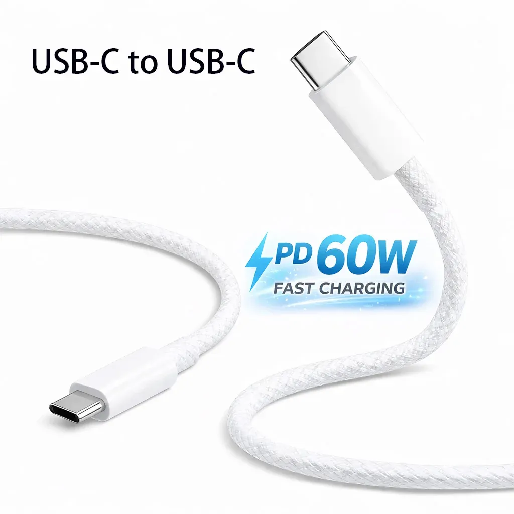 60W USB C to USB C Cable for Fast Charging Laptops, Tablets, Phones - 480Mbps Data Transfer, PD 60W, MacBook Compatible thumbnail 1