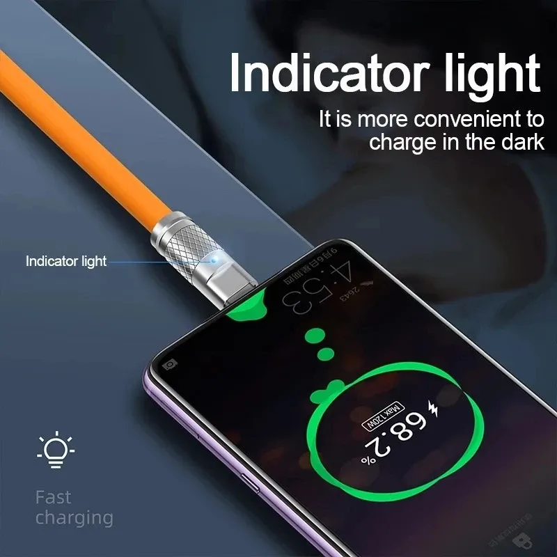 3PCS 120W Super Fast Charge USB-C Cable, Liquid Silicone Data Wire for Xiaomi, Huawei, Samsung Phones - Quick Charge Type-C Data Line thumbnail 4
