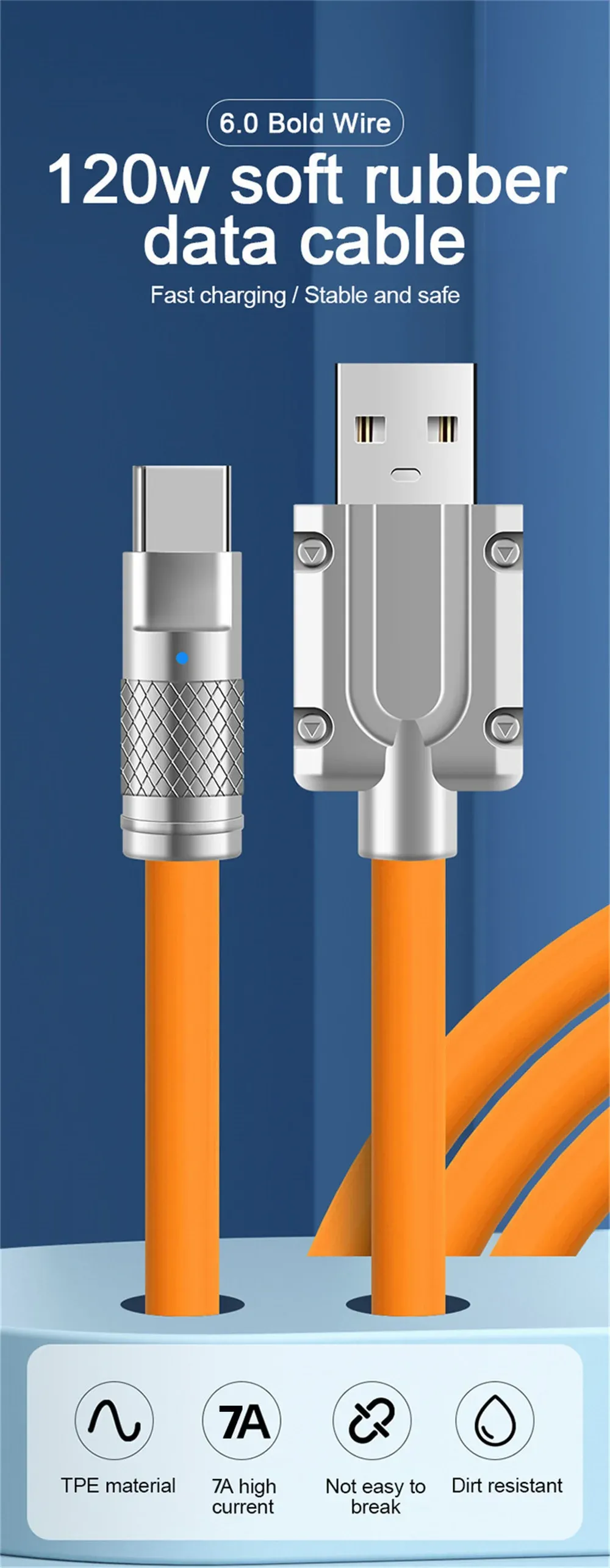 3PCS 120W Super Fast Charge USB-C Cable, Liquid Silicone Data Wire for Xiaomi, Huawei, Samsung Phones - Quick Charge Type-C Data Line showcase 1