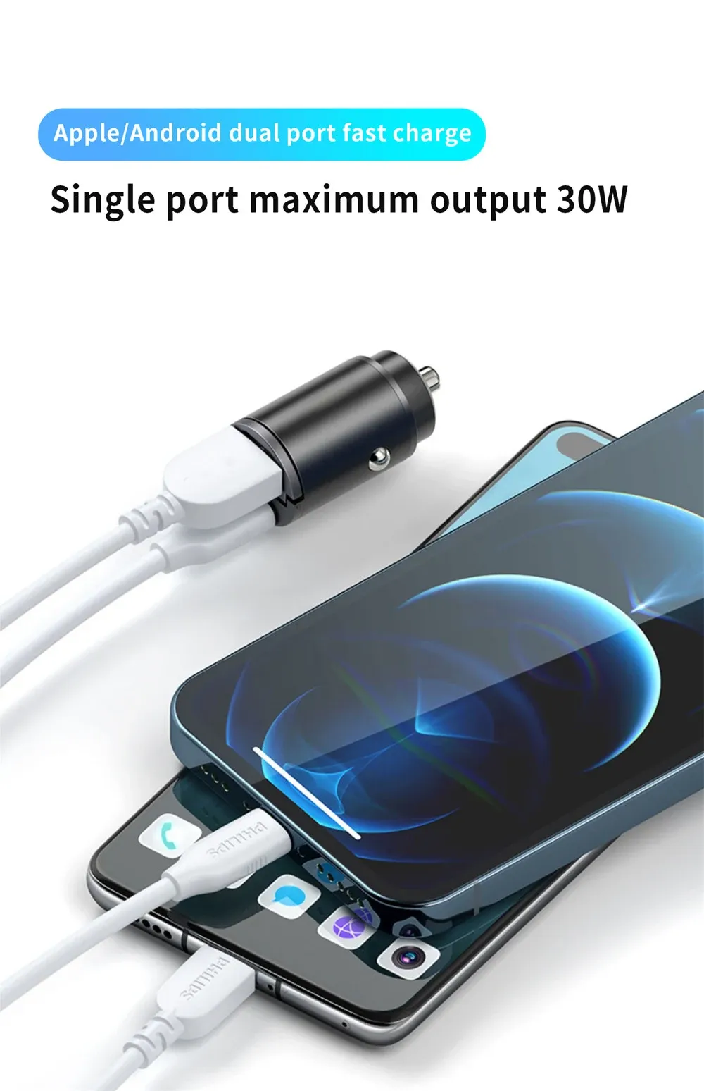 100W/200W QC3.0 PD Mini Car Charger with Dual USB Type-C Ports, Fast Charging for iPhone, Samsung, Xiaomi, Huawei - 12-24V Lighter Adapter showcase 6