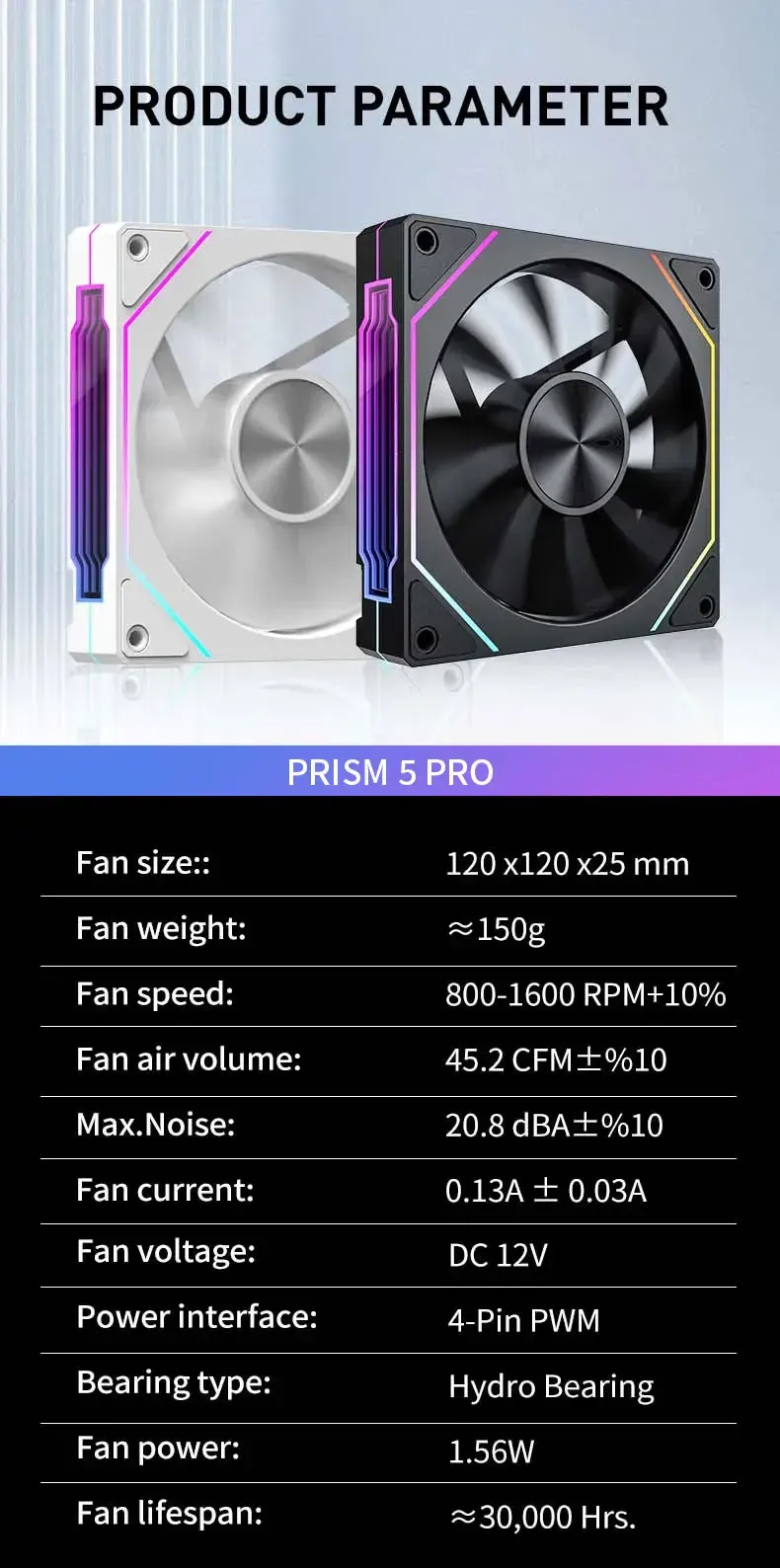 PRISM 5 PRO 12cm ARGB PWM Computer Case Fan - Quiet Cooling, Large Air Volume 45.2CFM, 600-1800RPM, 12V for PC Enthusiasts showcase 9