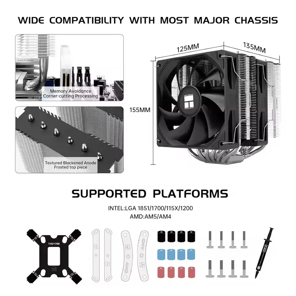 Thermalright Peerless Assassin 120 SE V2 CPU Air Cooler, Dual Tower Heatsink with 120mm PWM Fans, Support LGA1851/1700/AM5/AM4 Sockets for PC Gaming Builds thumbnail 6