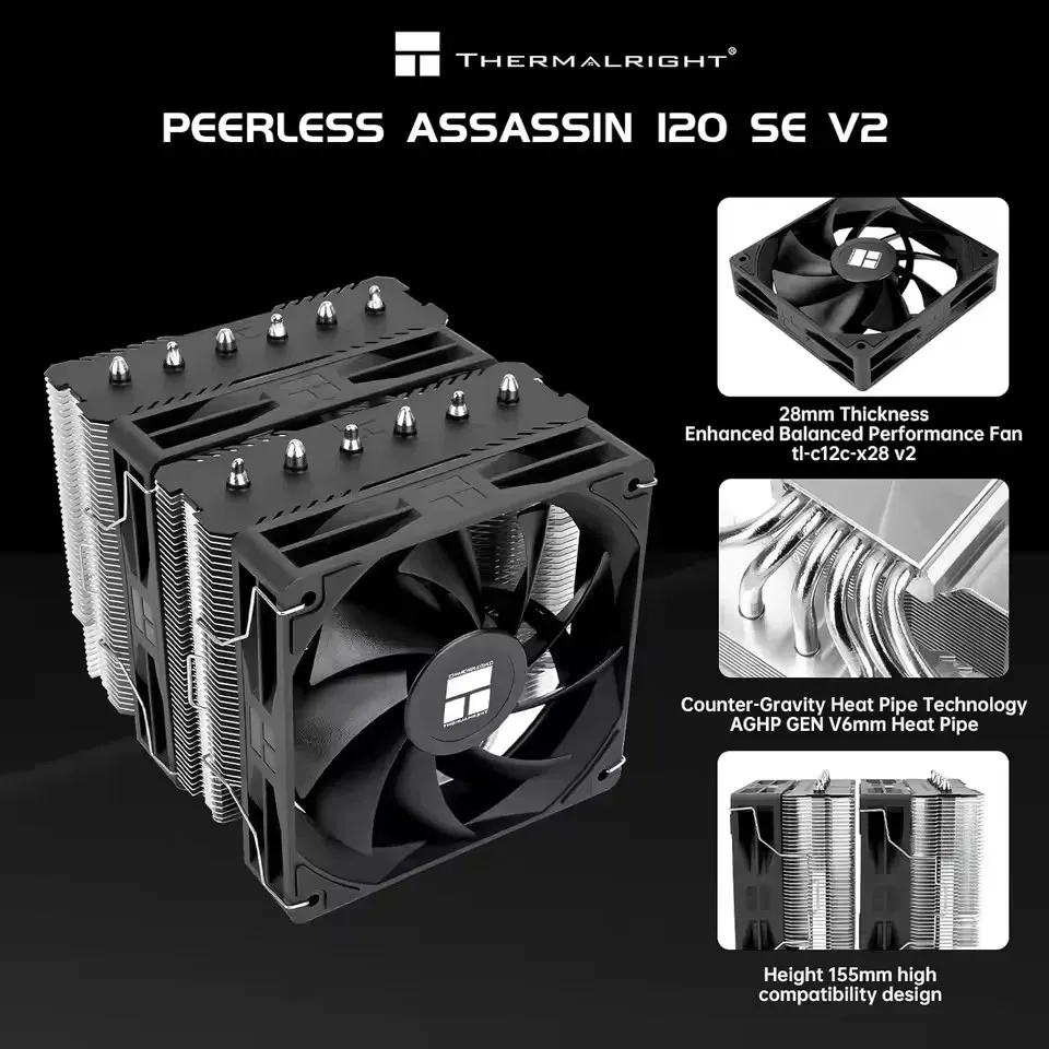 Thermalright Peerless Assassin 120 SE V2 CPU Air Cooler, Dual Tower Heatsink with 120mm PWM Fans, Support LGA1851/1700/AM5/AM4 Sockets for PC Gaming Builds thumbnail 4