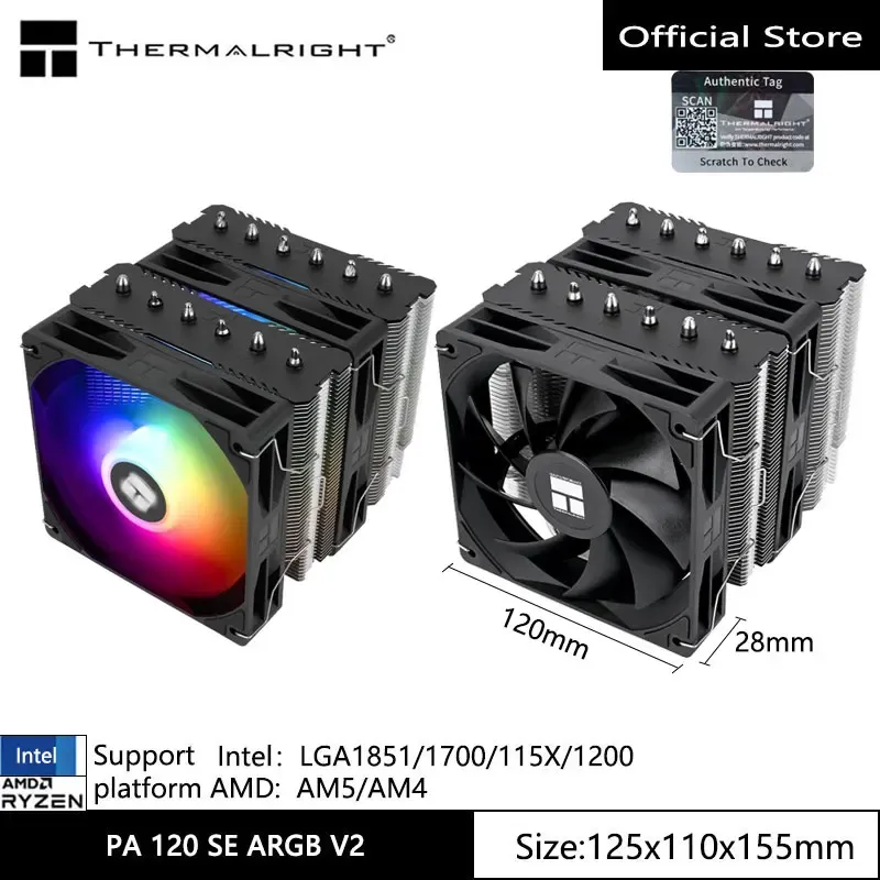 Thermalright Peerless Assassin 120 SE V2 CPU Air Cooler, Dual Tower Heatsink with 120mm PWM Fans, Support LGA1851/1700/AM5/AM4 Sockets for PC Gaming Builds