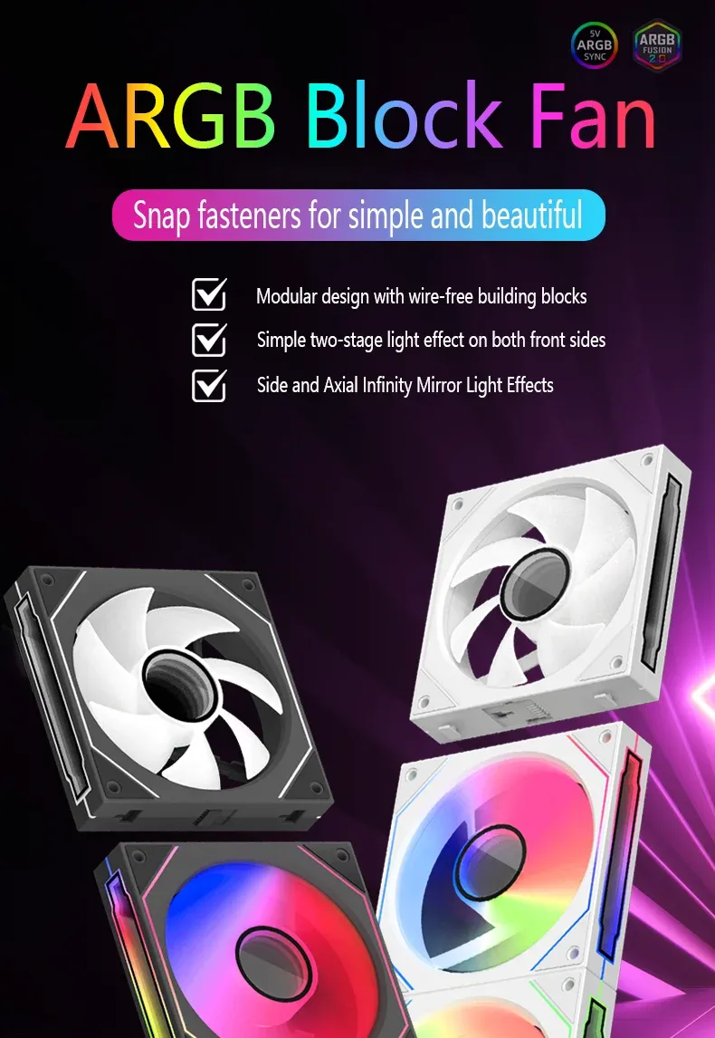 120mm ARGB PC Case Fan with Mirror Cycling Lighting, PWM 4-Pin CPU Cooling Fan, 58.36CFM for Computer Water Cooling Systems showcase 1