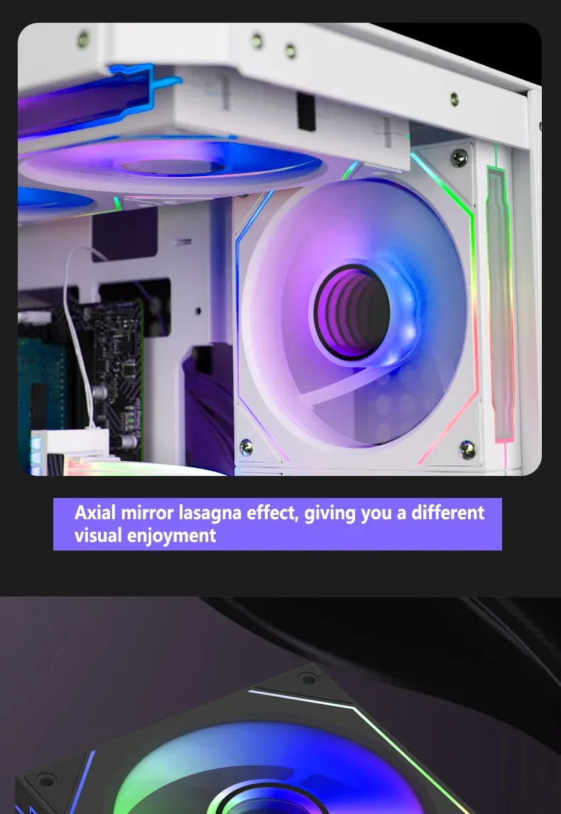120mm ARGB PC Case Fan with Mirror Cycling Lighting, PWM 4-Pin CPU Cooling Fan, 58.36CFM for Computer Water Cooling Systems showcase 16