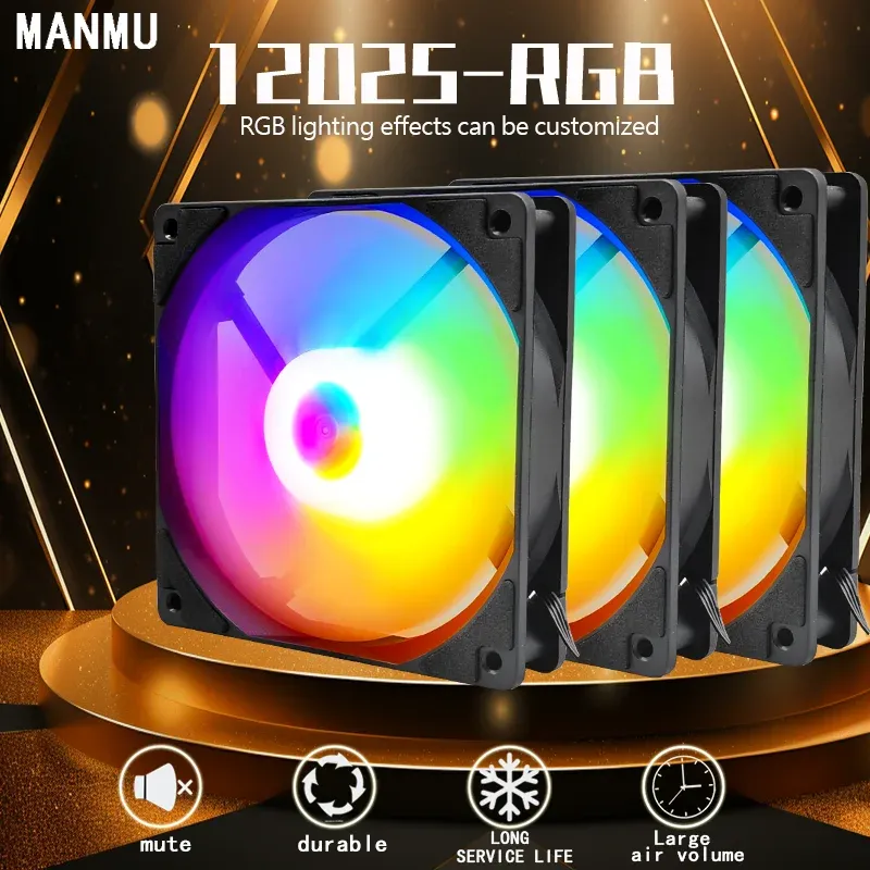 Manmu 120mm Rainbow RGB Case Fan for Gaming PCs - High Cooling Performance, Quiet Operation, Fluid Bearing, 9-Blade Design, Durable PBT Frame