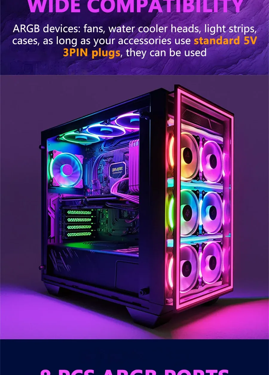Universal ARGB Controller Hub 5V 3PIN for PC Case Cooling Fans & Light Strips - SignalRGB OpenRGB Compatible showcase 9