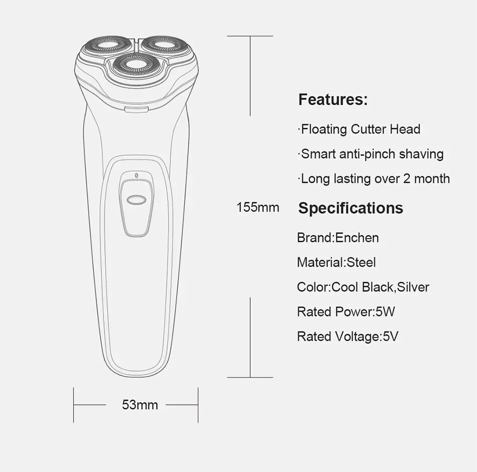 ENCHEN Blackstone 3D Electric Rotary Shaver for Men, Washable Type-C USB Rechargeable, 85 Min Runtime, Smart Shaving System, Anti-Pinch, Travel-Friendly Beard Trimmer showcase 12