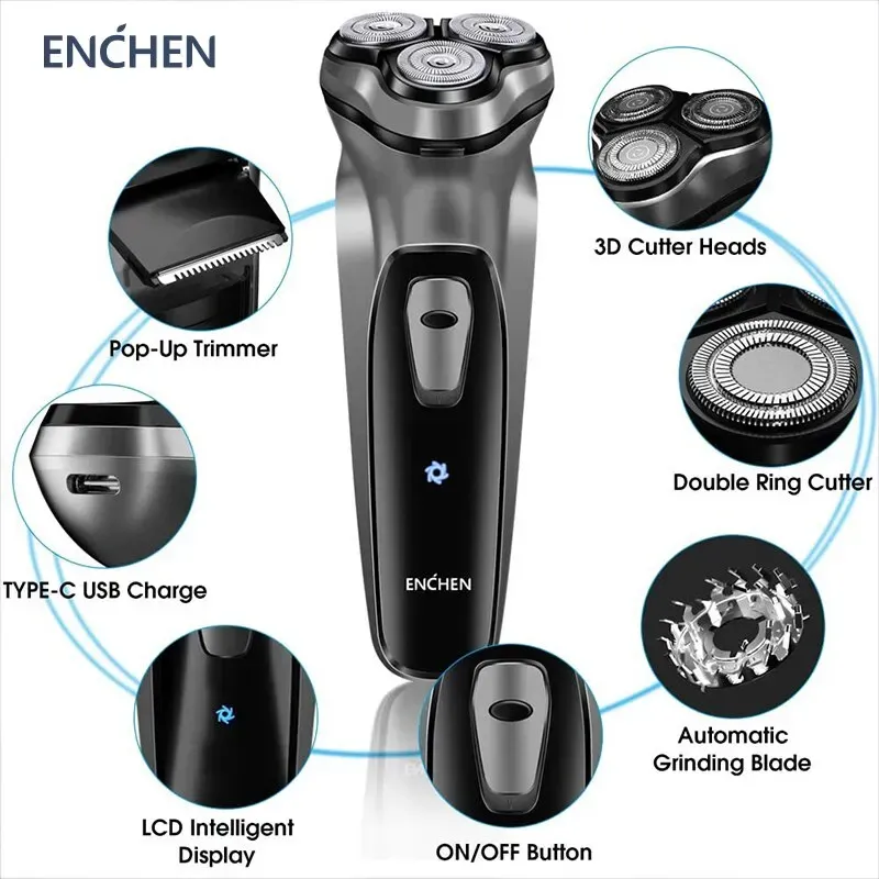 ENCHEN Blackstone 3D Electric Rotary Shaver for Men, Washable Type-C USB Rechargeable, 85 Min Runtime, Smart Shaving System, Anti-Pinch, Travel-Friendly Beard Trimmer thumbnail 2