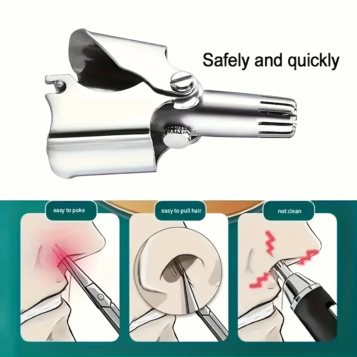 LISI Washable Portable Manual Nose Hair Trimmer for Men & Women, Waterproof Stainless Steel Ear Hair Trimmer with 360° Rotating Cutter, No Battery Required, Easy Clean thumbnail 6