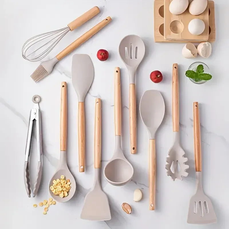 12-Piece Silicone Kitchen Utensil Set with Wooden Handles - Non-Stick Spatula & Spoon Cooking Tools, Heat-Resistant & Durable for Everyday Cooking thumbnail 2