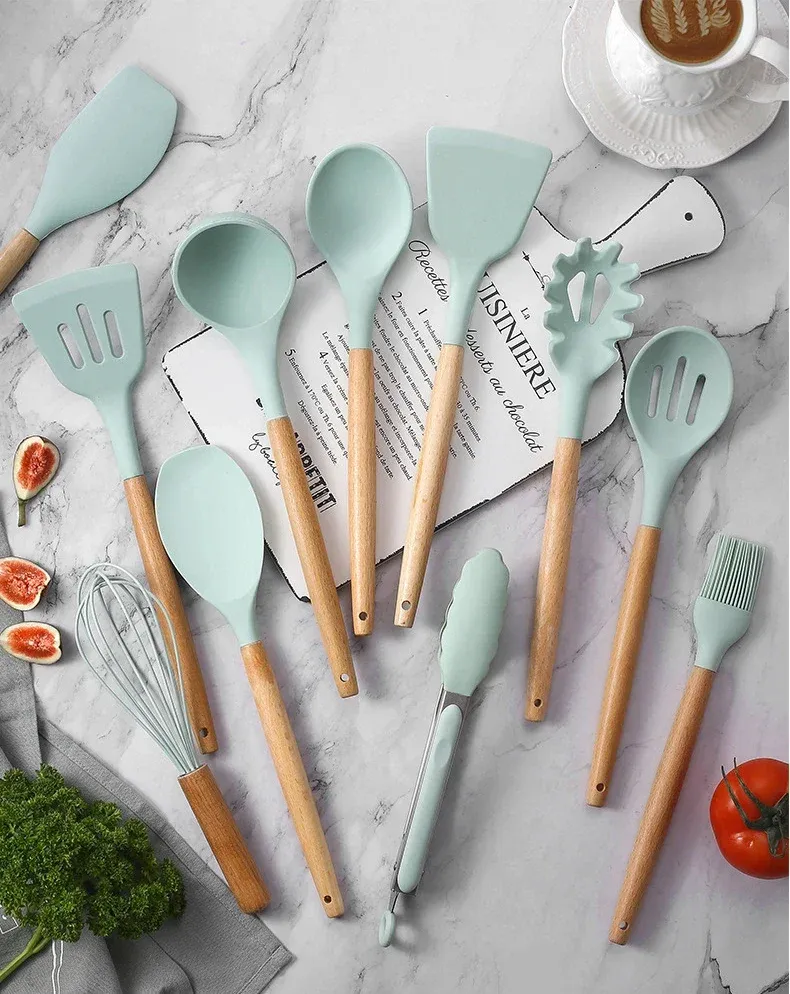 12-Piece Silicone Kitchen Utensil Set with Wooden Handles - Non-Stick Spatula & Spoon Cooking Tools, Heat-Resistant & Durable for Everyday Cooking showcase 8