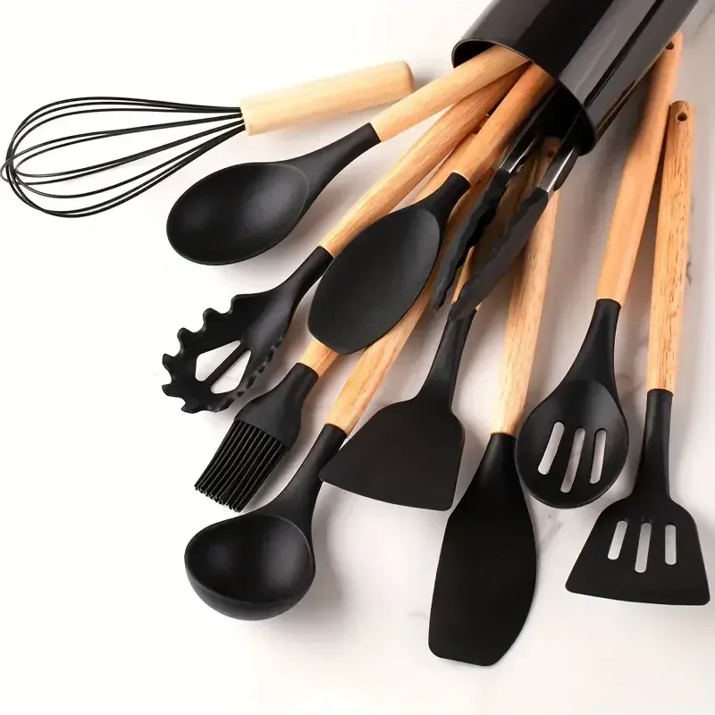 12-Piece Silicone Kitchen Utensil Set with Wooden Handles - Non-Stick Spatula & Spoon Cooking Tools, Heat-Resistant & Durable for Everyday Cooking thumbnail 6