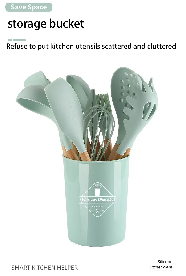 12-Piece Silicone Kitchen Utensil Set with Wooden Handles - Non-Stick Spatula & Spoon Cooking Tools, Heat-Resistant & Durable for Everyday Cooking showcase 5