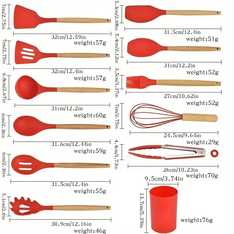 12-Piece Silicone Kitchen Utensil Set with Wooden Handles - Non-Stick Spatula & Spoon Cooking Tools, Heat-Resistant & Durable for Everyday Cooking thumbnail 5