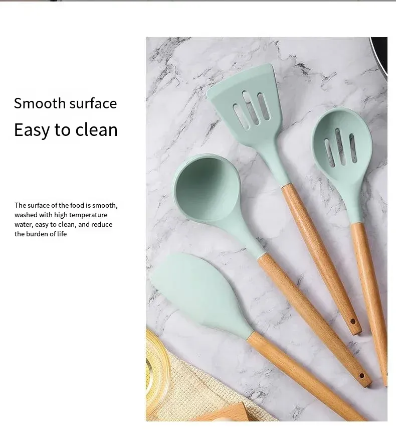 12-Piece Silicone Kitchen Utensil Set with Wooden Handles - Non-Stick Spatula & Spoon Cooking Tools, Heat-Resistant & Durable for Everyday Cooking showcase 4