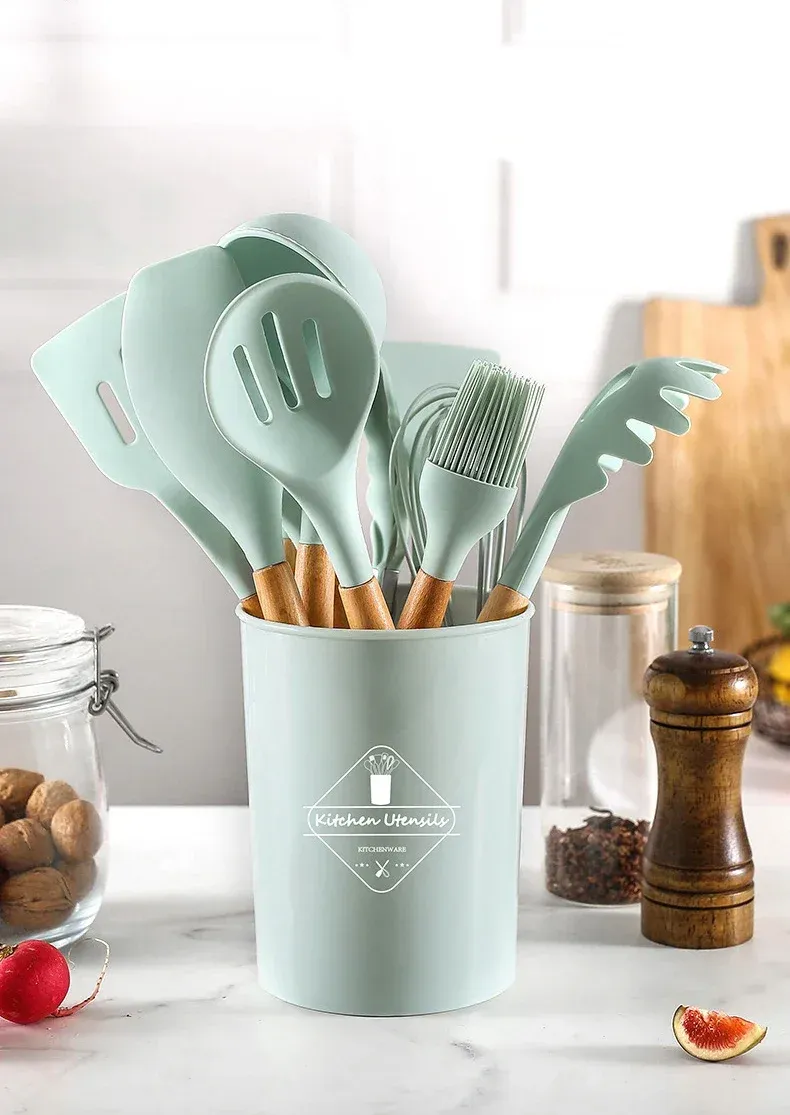 12-Piece Silicone Kitchen Utensil Set with Wooden Handles - Non-Stick Spatula & Spoon Cooking Tools, Heat-Resistant & Durable for Everyday Cooking showcase 14