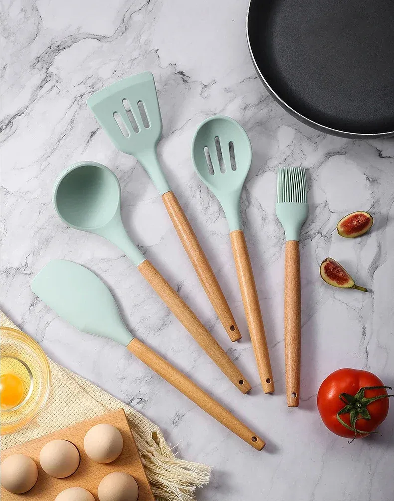 12-Piece Silicone Kitchen Utensil Set with Wooden Handles - Non-Stick Spatula & Spoon Cooking Tools, Heat-Resistant & Durable for Everyday Cooking showcase 9