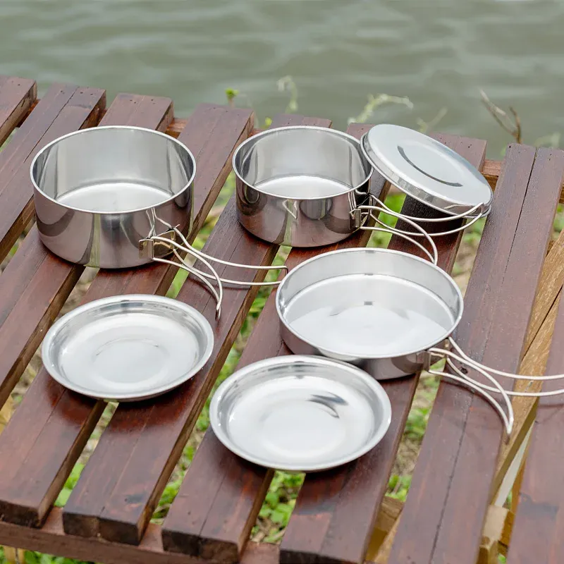 8-Piece Stainless Steel Camping Cookware Set for Outdoor Adventures - Portable Pot, Pan, Plates, Cups for Hiking & Backpacking showcase 4