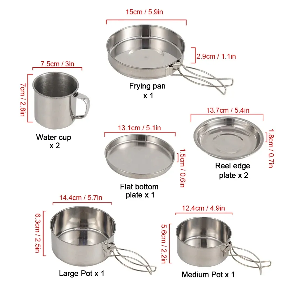 8-Piece Stainless Steel Camping Cookware Set for Outdoor Adventures - Portable Pot, Pan, Plates, Cups for Hiking & Backpacking thumbnail 6