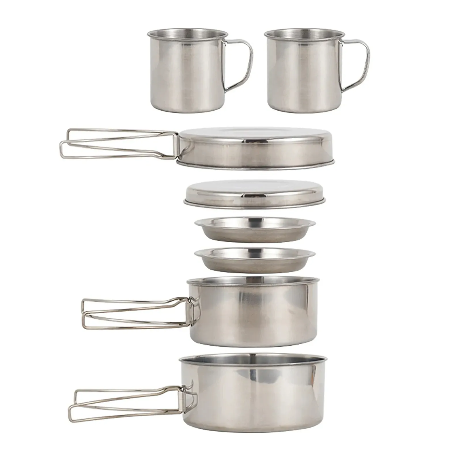 8-Piece Stainless Steel Camping Cookware Set for Outdoor Adventures - Portable Pot, Pan, Plates, Cups for Hiking & Backpacking