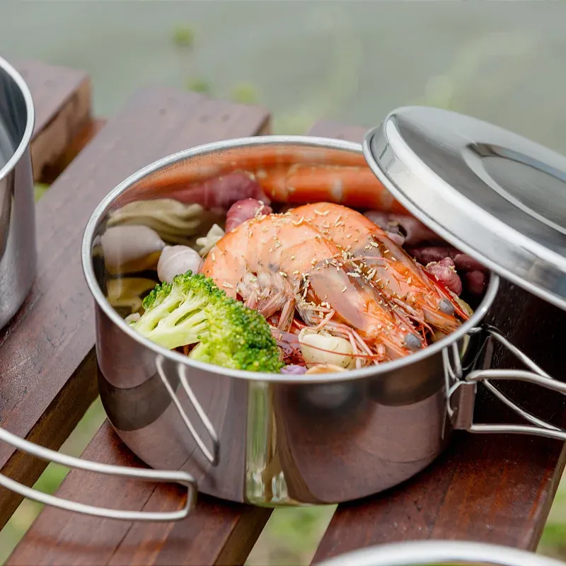 8-Piece Stainless Steel Camping Cookware Set for Outdoor Adventures - Portable Pot, Pan, Plates, Cups for Hiking & Backpacking showcase 2