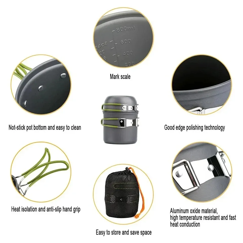Ultralight Camping Cookware Mess Kit for 1-2 People: Non-Toxic Anodized Aluminum Pot & Pan Set with Mesh Bag for Hiking, Backpacking, Picnics, Outdoor Adventures thumbnail 5