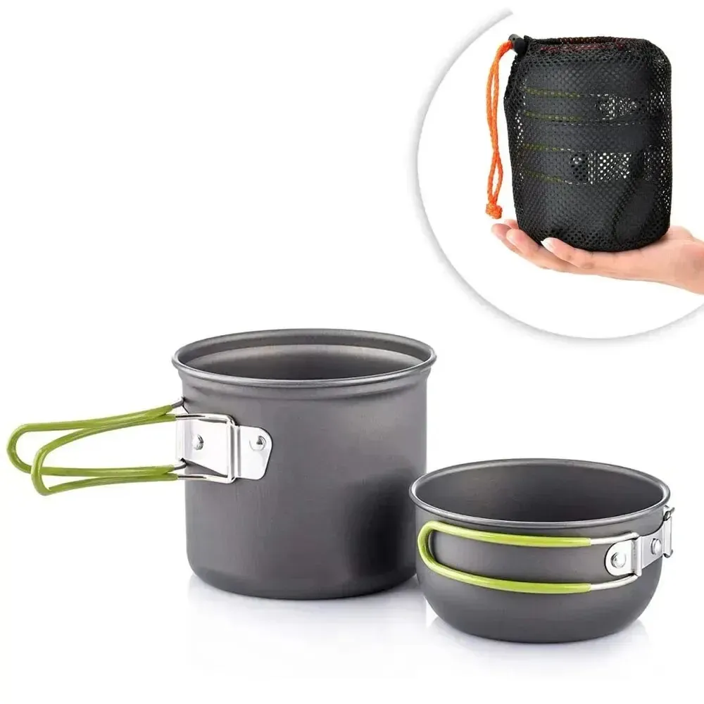 Ultralight Camping Cookware Mess Kit for 1-2 People: Non-Toxic Anodized Aluminum Pot & Pan Set with Mesh Bag for Hiking, Backpacking, Picnics, Outdoor Adventures