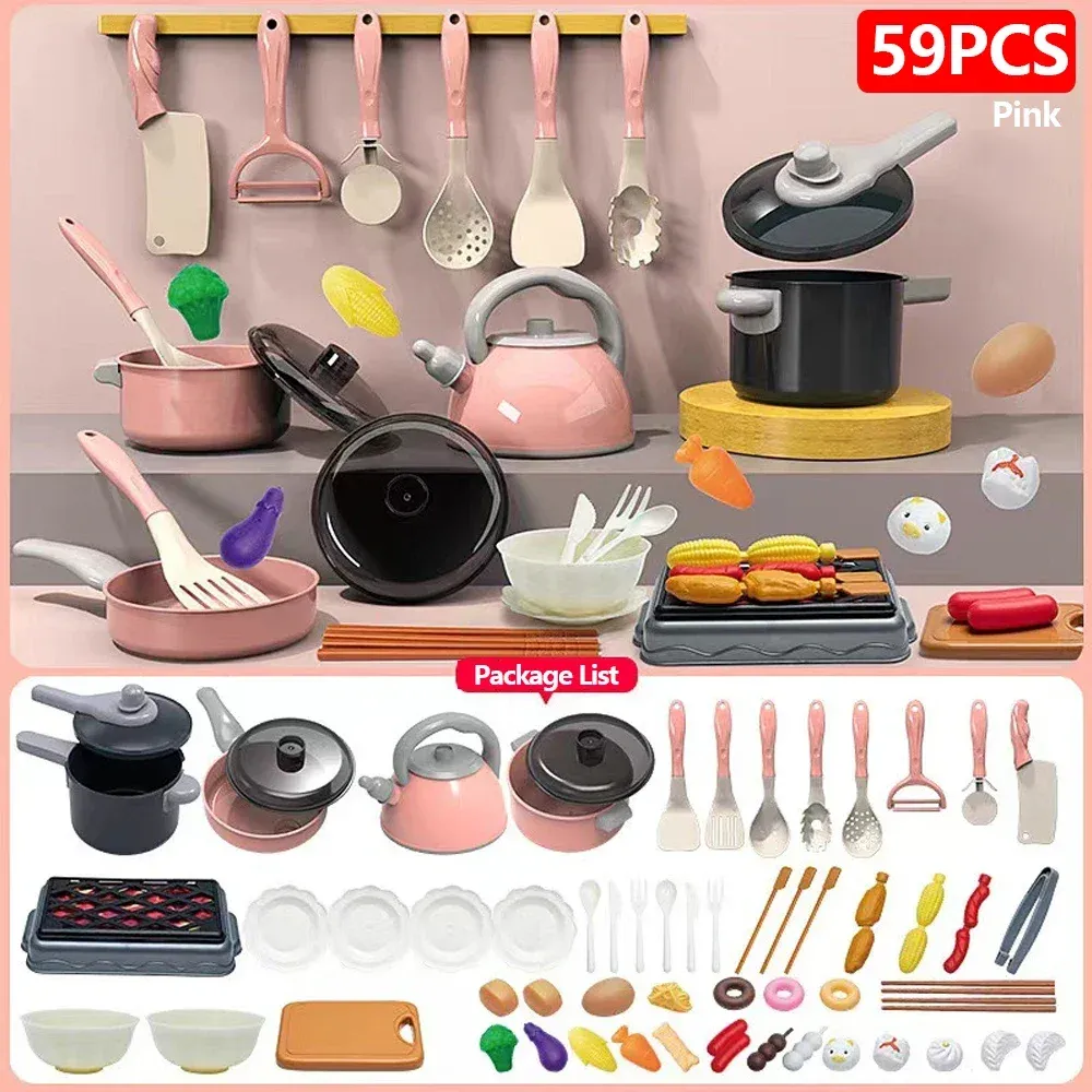 Kids Play Kitchen Toy Set - 92/69/59 PCS Pretend Food Cooking Accessories Kit with Pots, Pans, Utensils & Realistic Food for Toddlers, Girls & Boys - Educational Role Play Gift showcase 23
