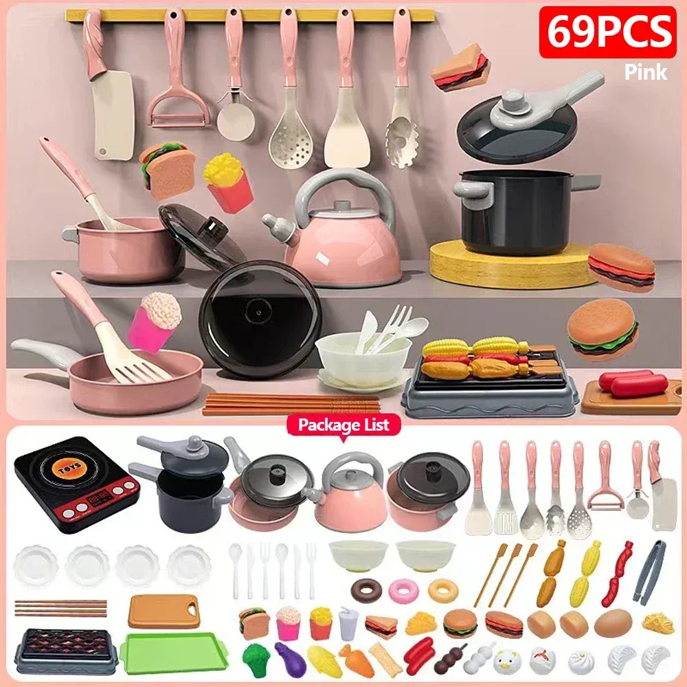 Kids Play Kitchen Toy Set - 92/69/59 PCS Pretend Food Cooking Accessories Kit with Pots, Pans, Utensils & Realistic Food for Toddlers, Girls & Boys - Educational Role Play Gift showcase 21