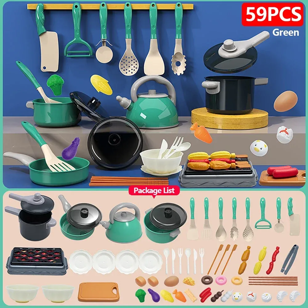 Kids Play Kitchen Toy Set - 92/69/59 PCS Pretend Food Cooking Accessories Kit with Pots, Pans, Utensils & Realistic Food for Toddlers, Girls & Boys - Educational Role Play Gift showcase 24