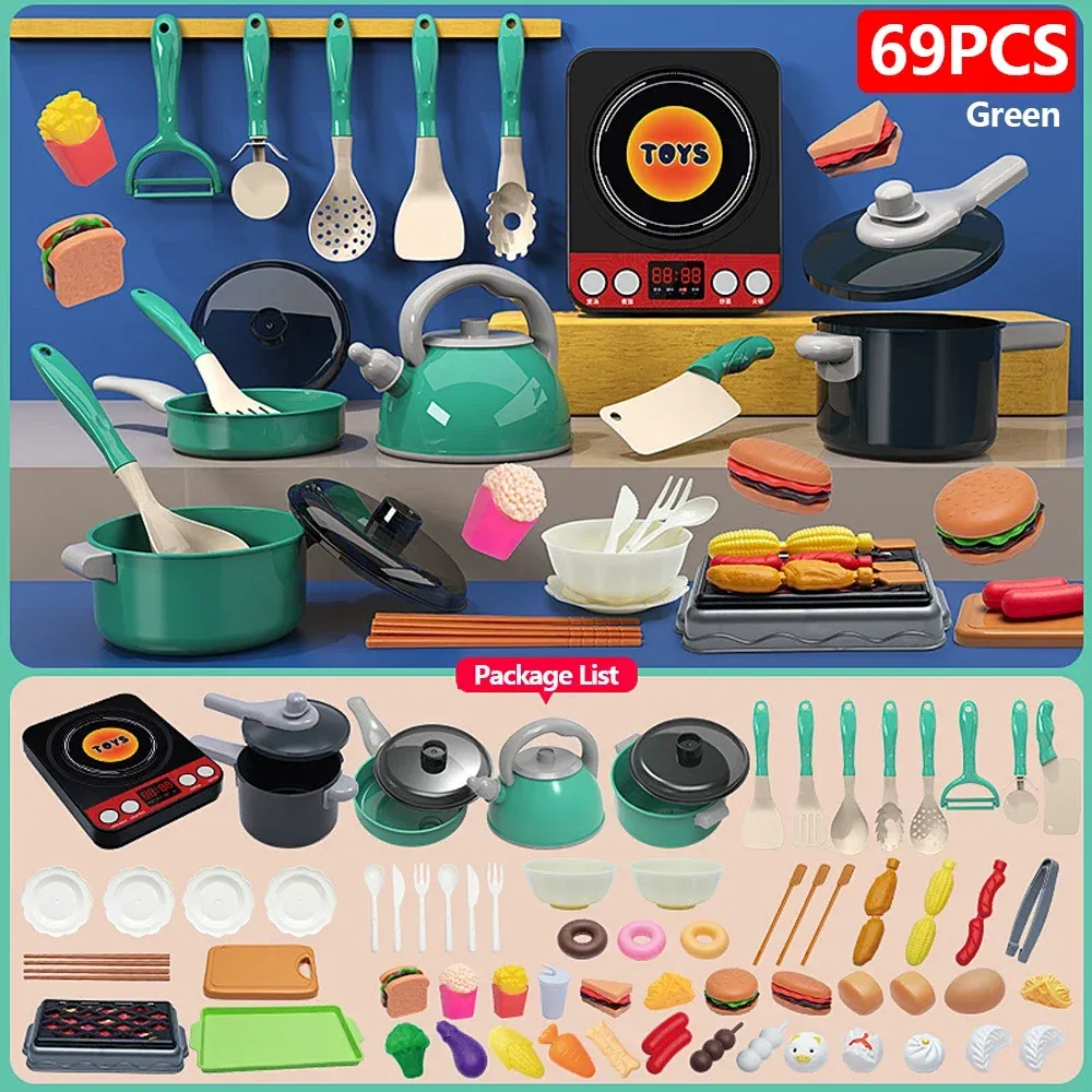 Kids Play Kitchen Toy Set - 92/69/59 PCS Pretend Food Cooking Accessories Kit with Pots, Pans, Utensils & Realistic Food for Toddlers, Girls & Boys - Educational Role Play Gift showcase 22