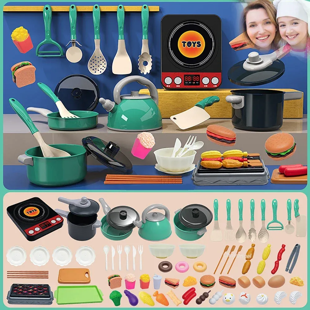 59/69 PCS Kids Play Kitchen Toy Set with Pots, Pans, Pretend Food & Accessories - Educational Toddler Cooking Gift for Boys & Girls