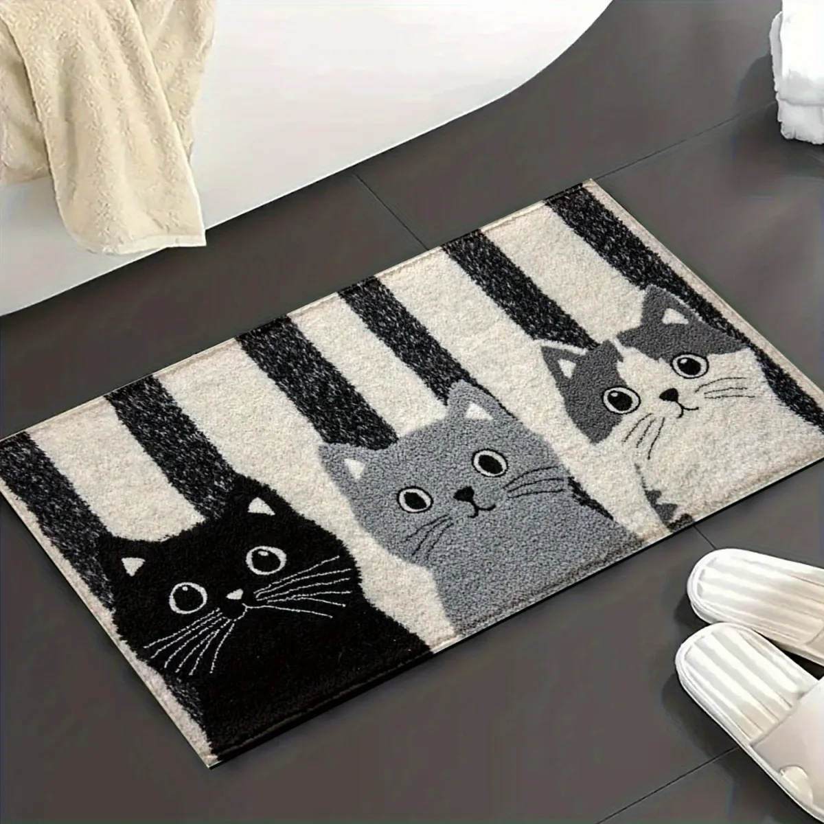 VIKAMA Striped Cartoon Cat Soft Doormat - Waterproof Floor Mat Rug for Bedroom, Living Room, and Outdoor Use - Durable Home Decor Accent showcase 5
