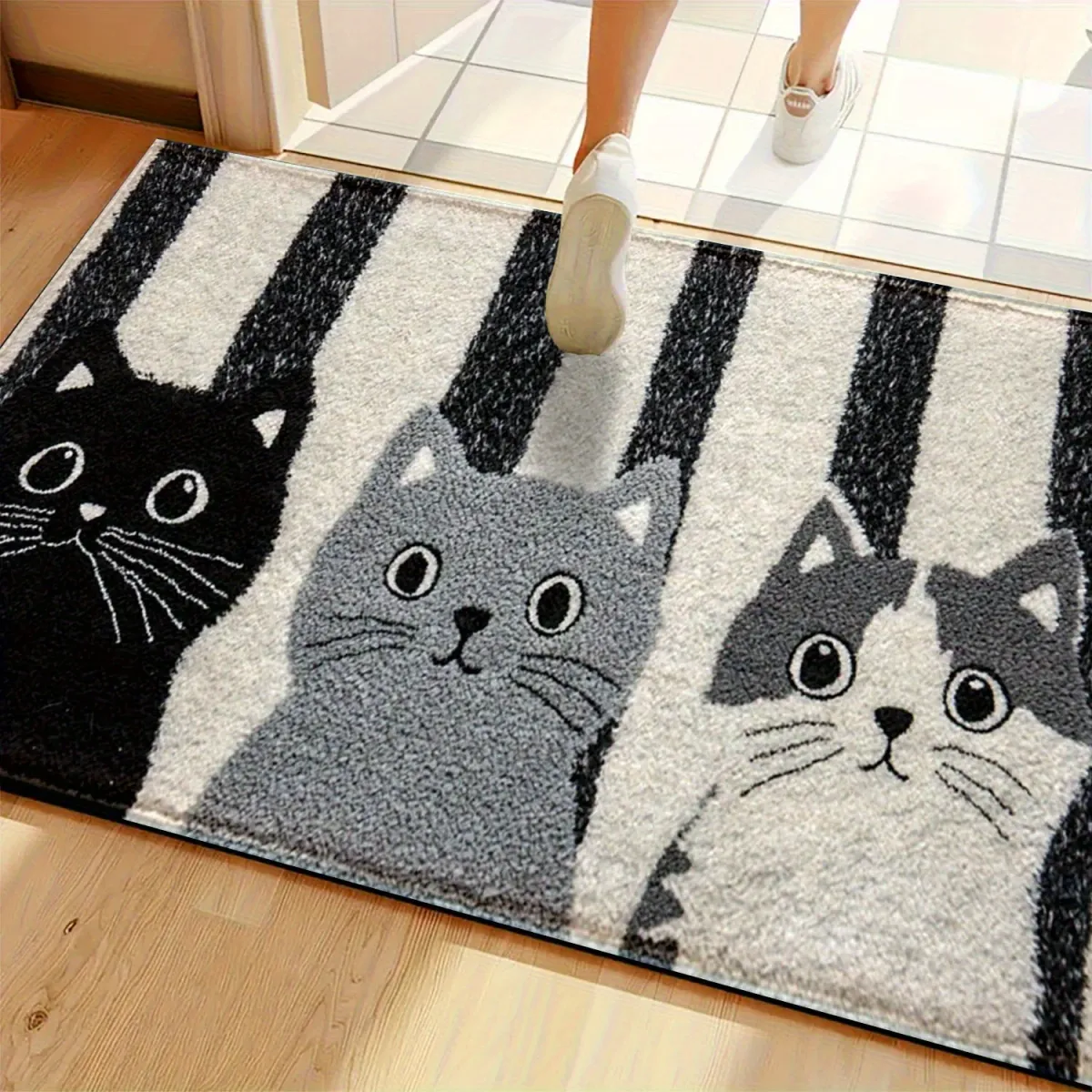 VIKAMA Striped Cartoon Cat Soft Doormat - Waterproof Floor Mat Rug for Bedroom, Living Room, and Outdoor Use - Durable Home Decor Accent showcase 2