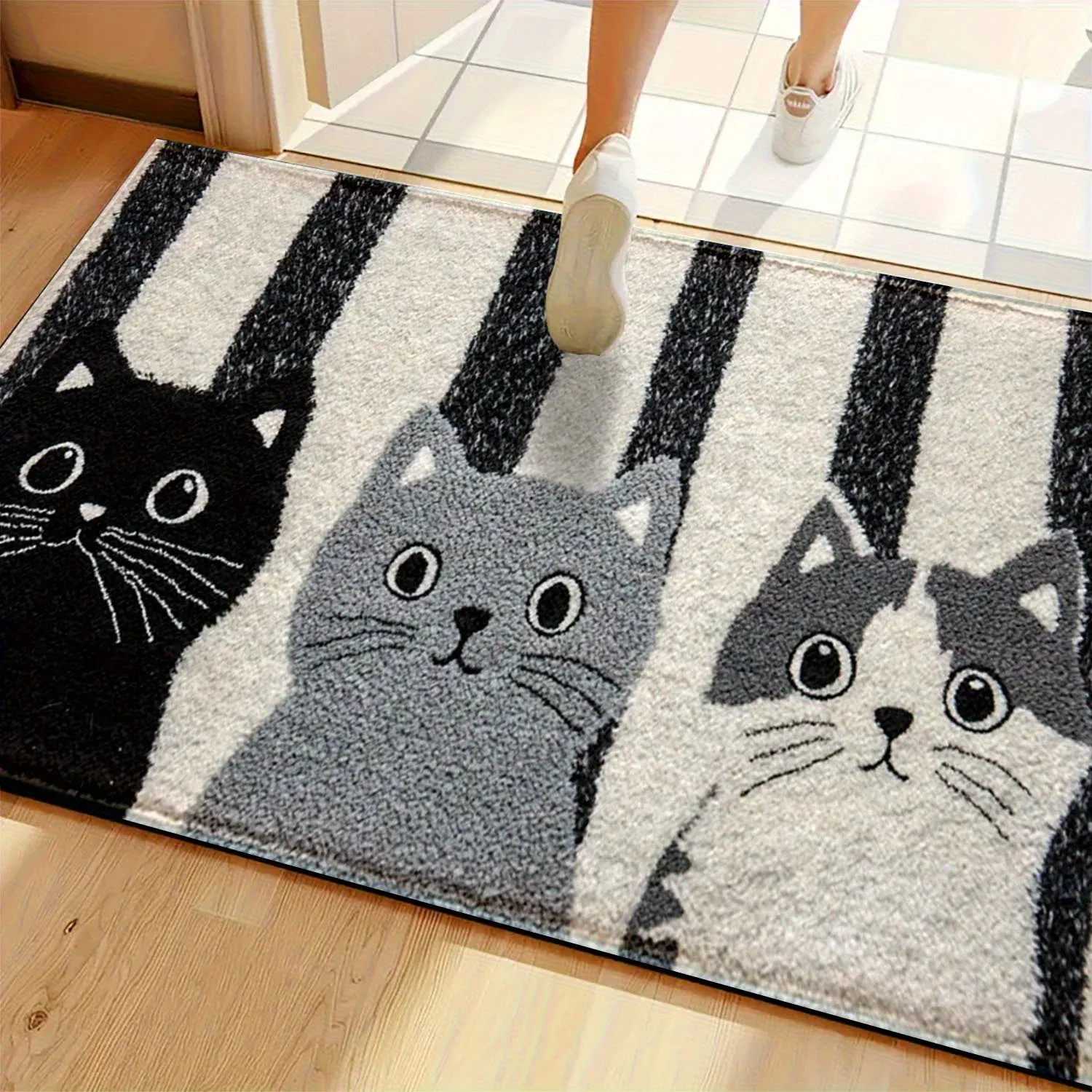 VIKAMA Striped Cartoon Cat Soft Doormat - Waterproof Floor Mat Rug for Bedroom, Living Room, and Outdoor Use - Durable Home Decor Accent thumbnail 3