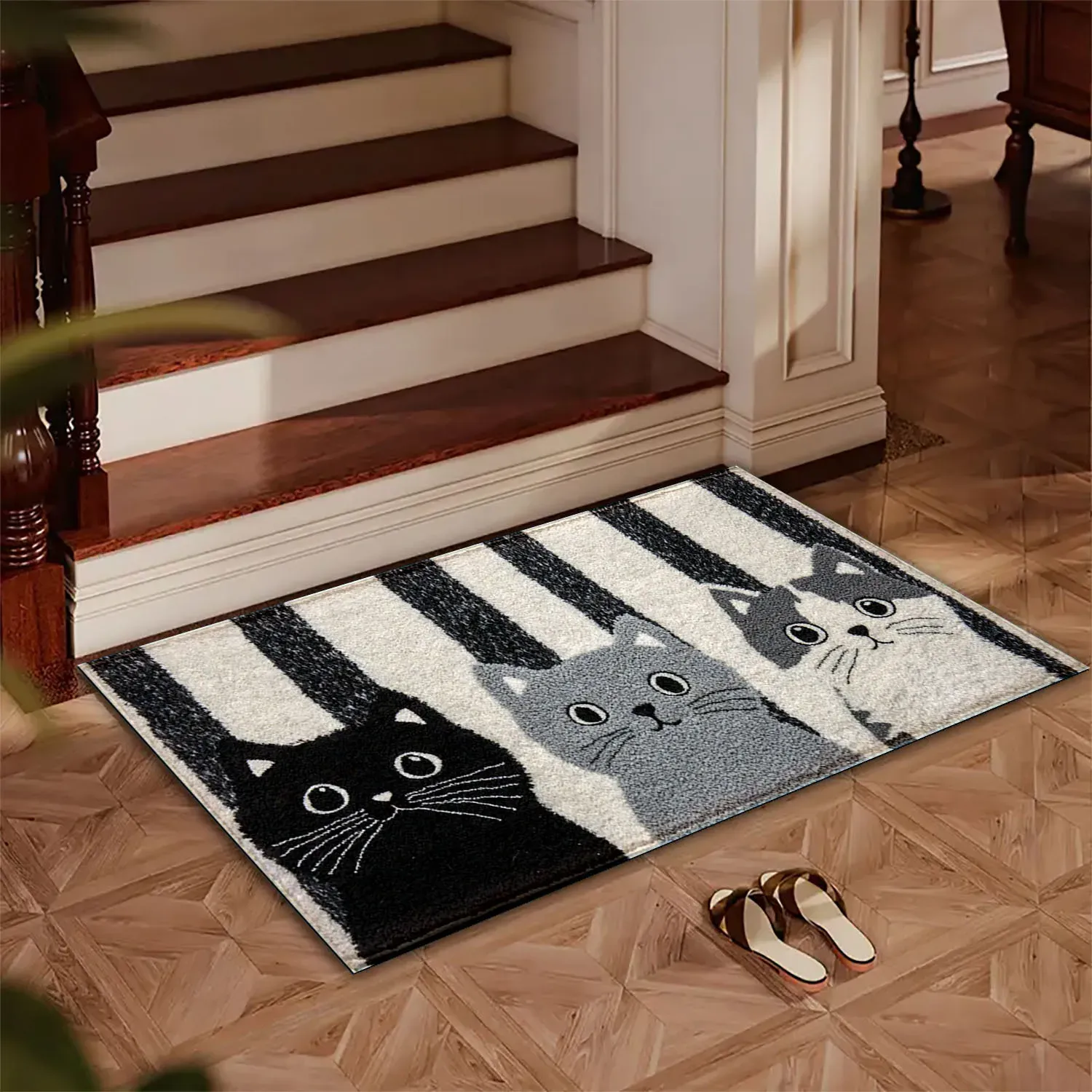 VIKAMA Striped Cartoon Cat Soft Doormat - Waterproof Floor Mat Rug for Bedroom, Living Room, and Outdoor Use - Durable Home Decor Accent thumbnail 2