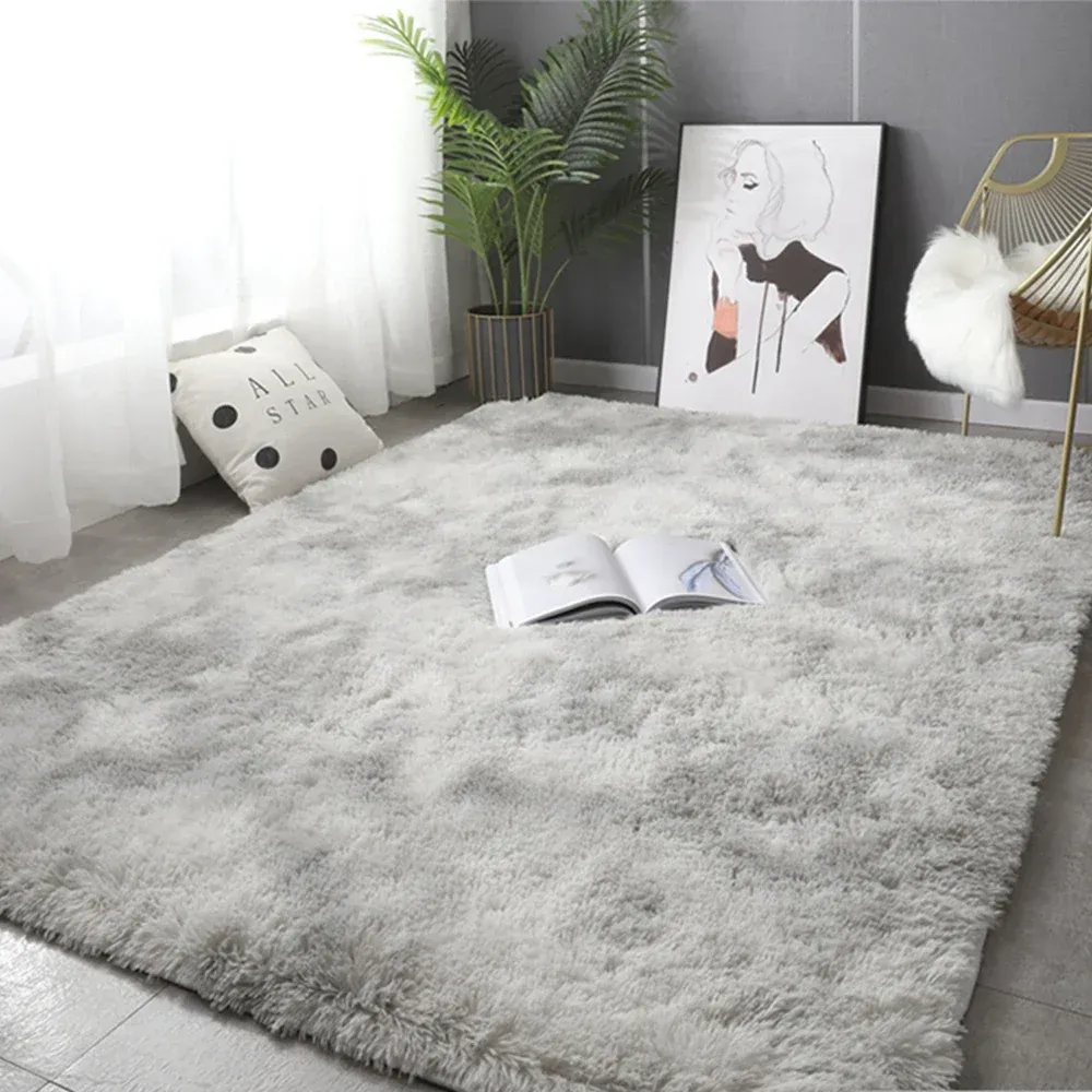 Plush Gray Carpet for Living Room & Bedroom | Soft Velvet Fluffy Floor Rugs | Anti-slip Home Decor Mats for Kids Rooms | Various Sizes Available