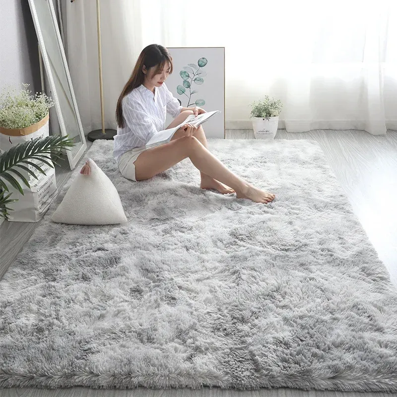 Plush Gray Carpet for Living Room & Bedroom | Soft Velvet Fluffy Floor Rugs | Anti-slip Home Decor Mats for Kids Rooms | Various Sizes Available - Image 2