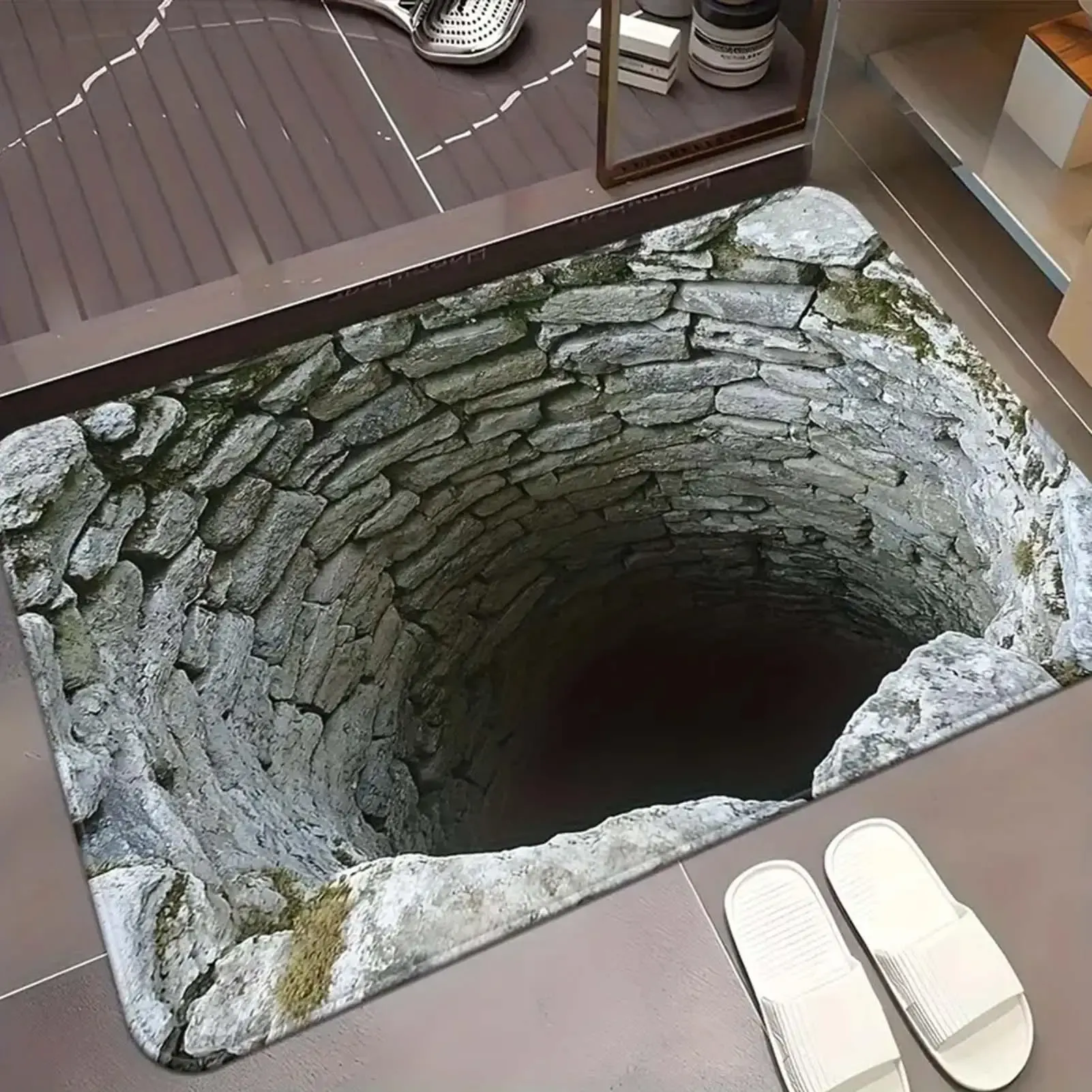 3D Optical Illusion Rugs - Anti-Slip Hole Doormat for Christmas, Halloween, Bedroom, Living Room, Bathroom Decor thumbnail 3