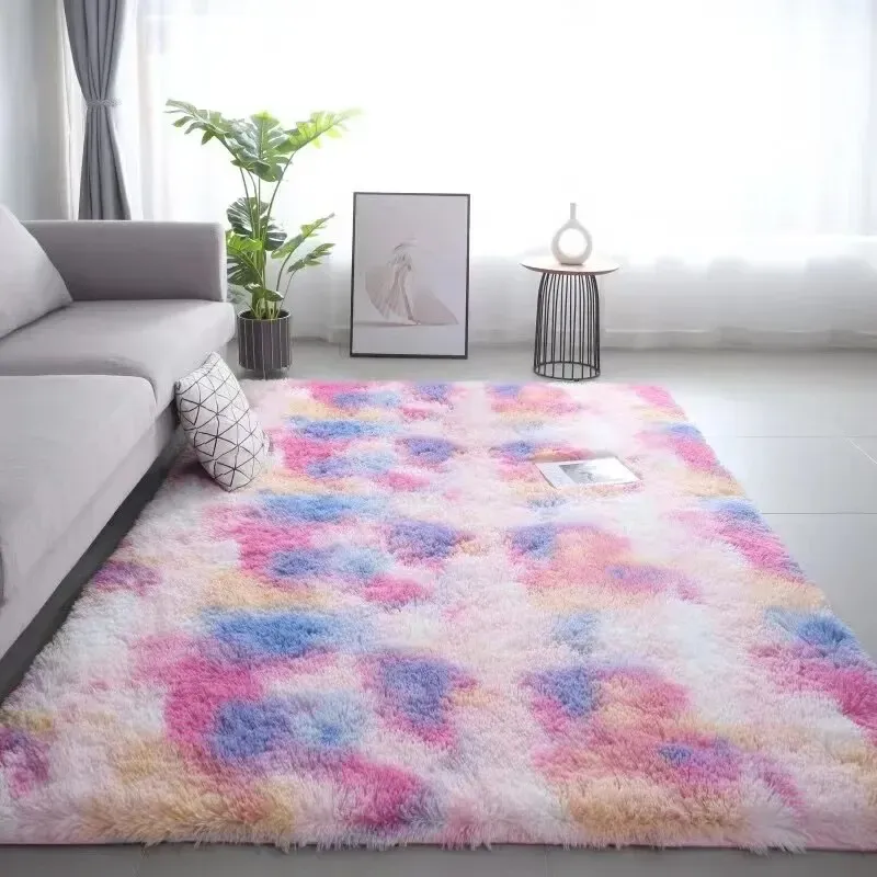 VIKAMA Tie-Dye Silk Wool Rug - Washable, Non-Slip Carpet Mat for Children's Room, Living Room, Bedroom thumbnail 2
