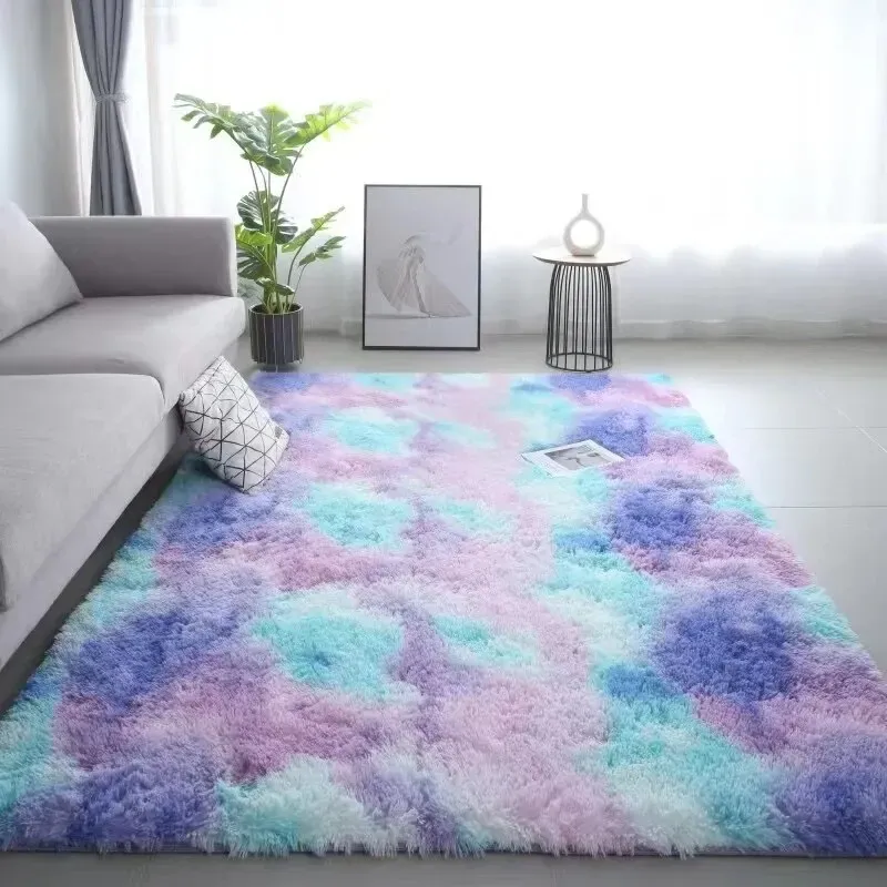 VIKAMA Tie-Dye Silk Wool Rug - Washable, Non-Slip Carpet Mat for Children's Room, Living Room, Bedroom thumbnail 5
