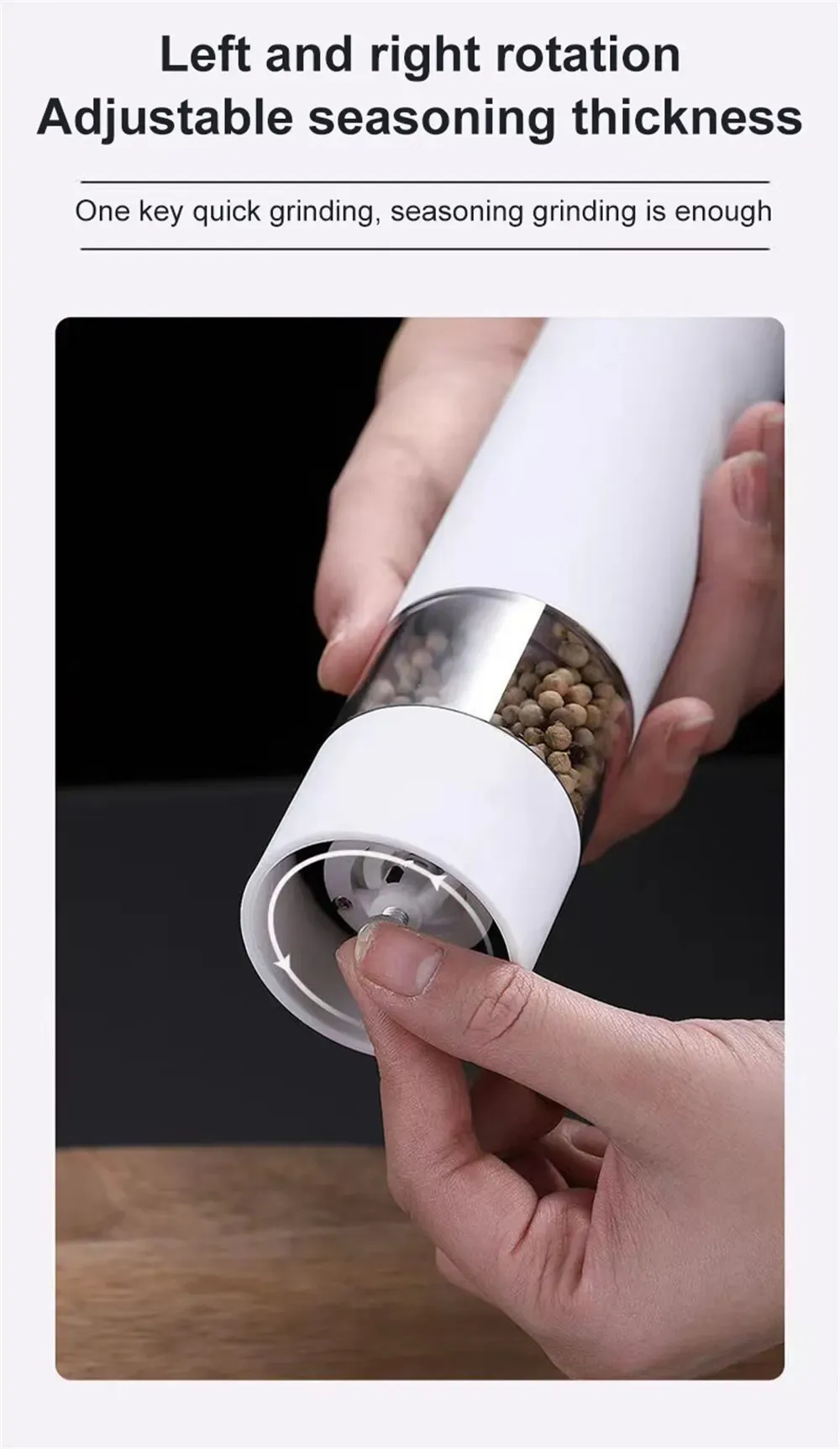Electric Automatic Pepper Salt Grinder with LED Light - Adjustable Coarseness Spice Mill for Kitchen Cooking, Durable Plastic, Battery Operated showcase 3