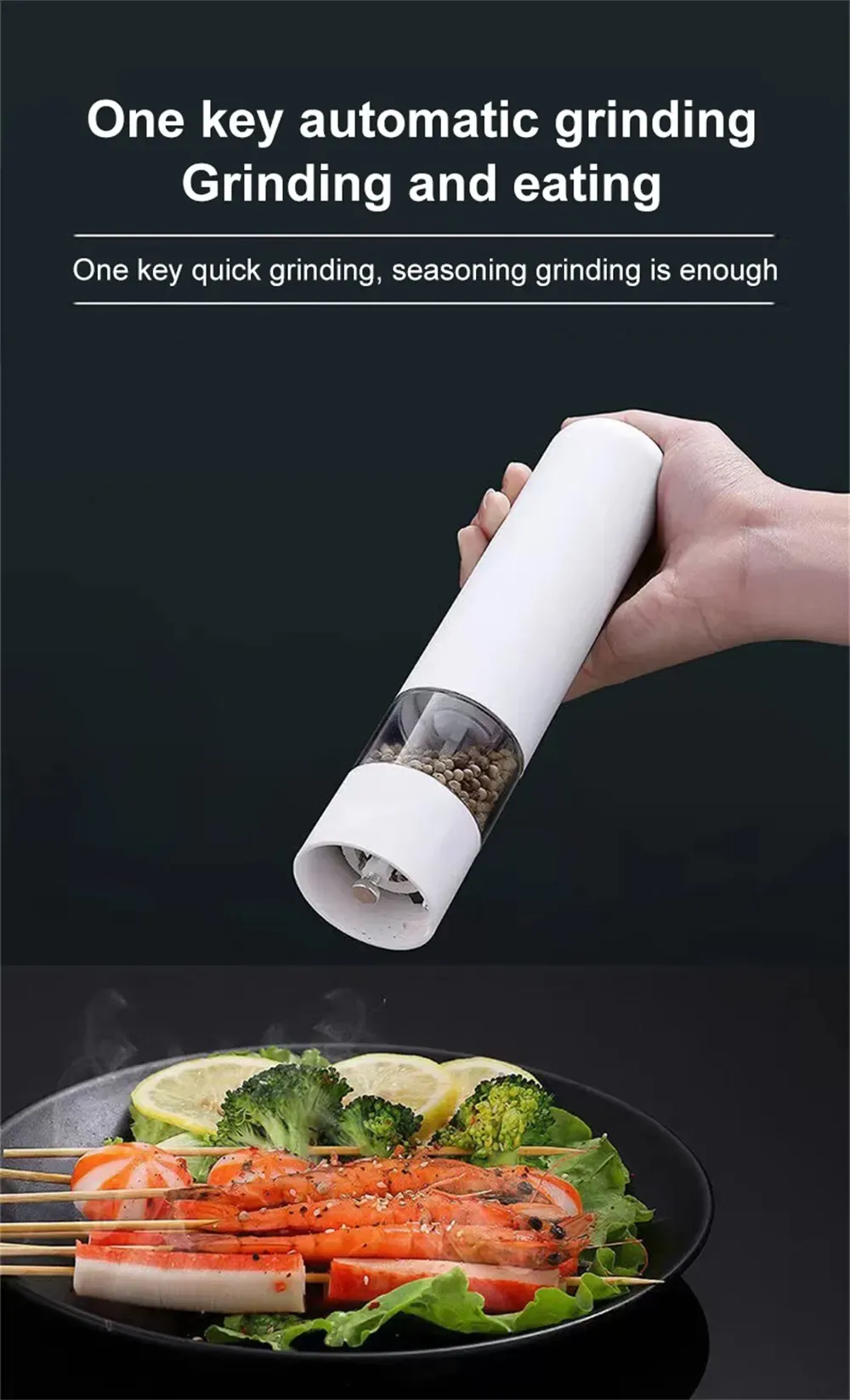 Electric Automatic Pepper Salt Grinder with LED Light - Adjustable Coarseness Spice Mill for Kitchen Cooking, Durable Plastic, Battery Operated showcase 2