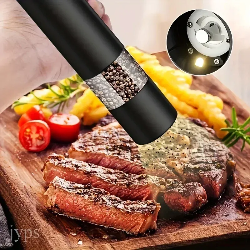 Electric Automatic Salt and Pepper Grinder Set with Adjustable Coarseness and LED Light - Stainless Steel & ABS Kitchen Cooking Tool thumbnail 6