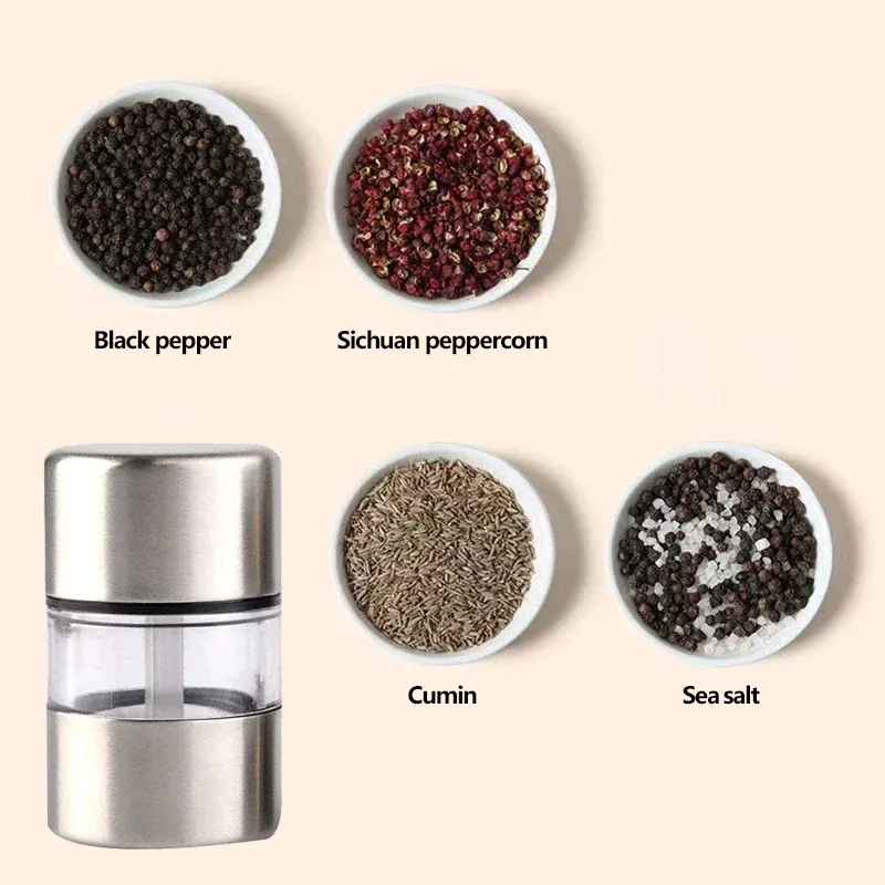Portable Mini Salt Pepper Grinder Mill - Stainless Steel Manual Spice Grinder with Ceramic Core for Kitchen Use, Grinding Herbs, Pepper, Rose Salt thumbnail 1