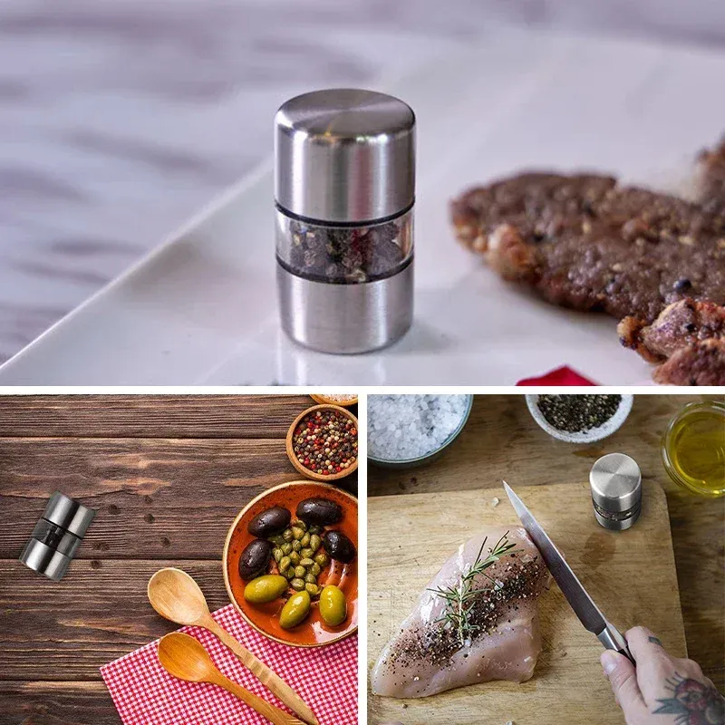 Portable Mini Salt Pepper Grinder Mill - Stainless Steel Manual Spice Grinder with Ceramic Core for Kitchen Use, Grinding Herbs, Pepper, Rose Salt showcase 7